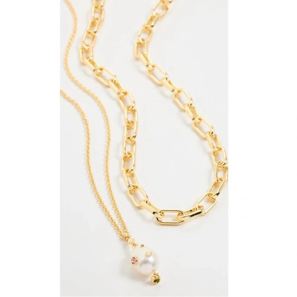 NEW MADEWELL Two-Pack Studded Freshwater Pearl Necklace Set Gold Woodrose - Picture 3 of 9
